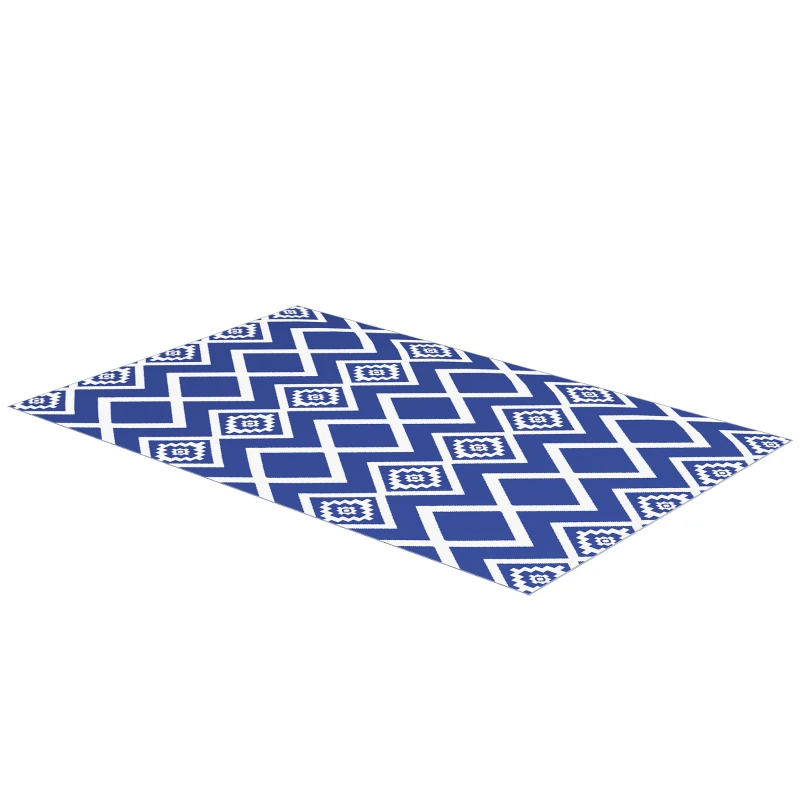 Outsunny Terrasvloerkleed voor buiten, weerbestendig, modern ontwerp, 182 cm x 274 cm x 0,3 cm, Blauw + Wit