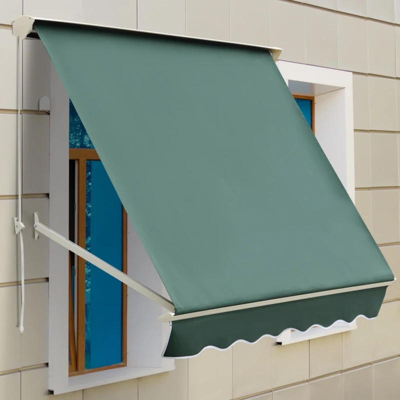 Outsunny Toldo Manual Retráctil de Aluminio Toldo para Exterior Toldo de Balcón Ángulo Ajustable Impermeable Anti-UV Tela de Poliéster 180x70cm Verde