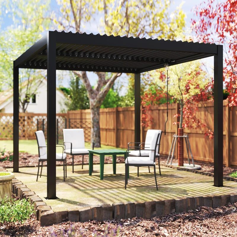 Outsunny Pérgola con Techo Ajustable y Sistema de Drenaje Estructura de Aluminio para Jardín o Patio 298x298x223,5 cm Gris