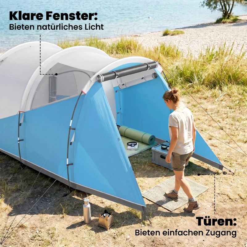 Outsunny Campingzelt für 3 Personen, separate Wohn- & Schlafräume, 460L x 260B x 190H cm, Blau