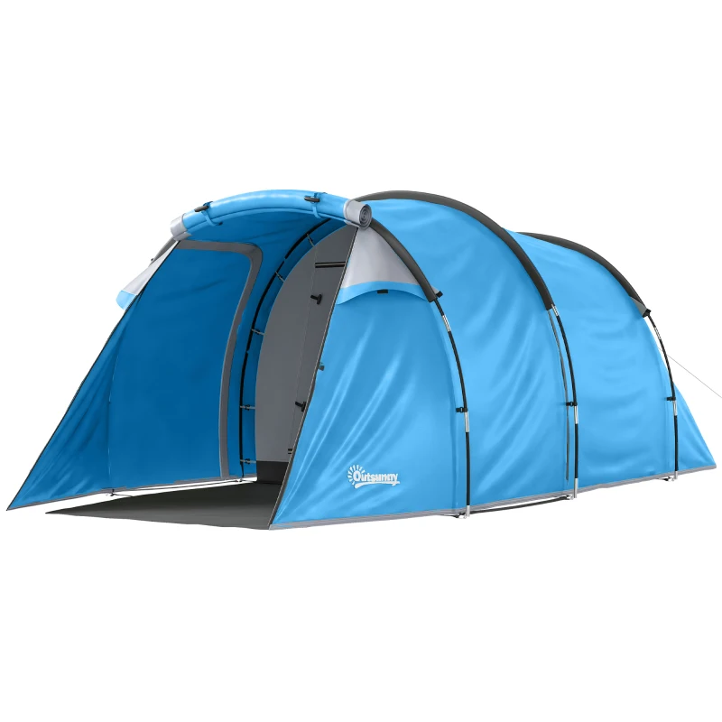 Outsunny Campingzelt, Wurfzelt für 2 Personen, Vorraum & Schlafbereich, wasserdicht, 426 x 206 x 154 cm, Hellblau
