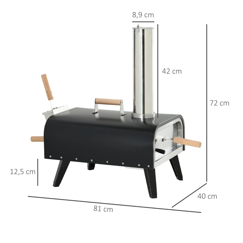 Outsunny Forno per Pizza Pieghevole e Portatile con Pala e Pietra, in Acciaio e Legno, 81x40x72 cm, Nero