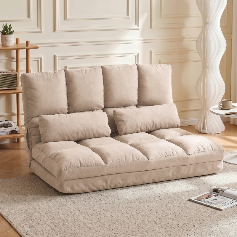 HOMCOM 2-in-1 Vloerstoel met Verstelbare Rugleuning, 102 x 73 x 60 cm, Beige(m-2)
