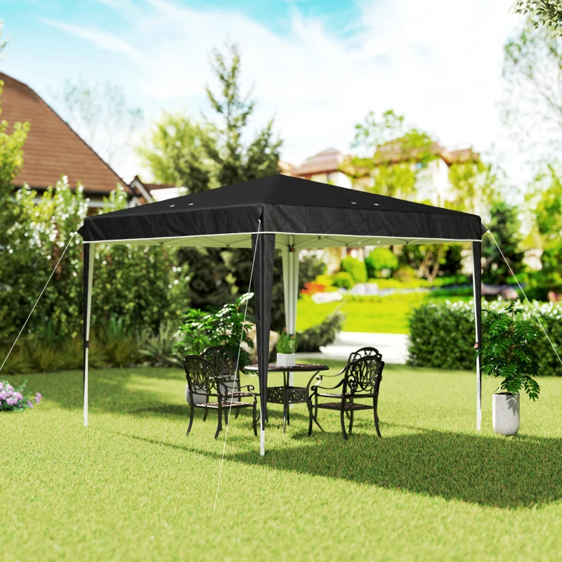 Outsunny Pavilion 3x3 m pentru 6-9 Persoane cu Înălțime Reglabilă și Orificii de Drenaj, din Metal și Material Textil Oxford Negru