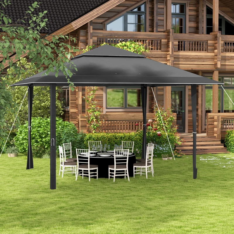 Outsunny 4 x 4m Pop-up Gazebo with Double Roof Canopy Tent, UV Proof, Includes Roller Bag & Adjustable Legs for Outdoor Party, Steel Frame, Dark Grey