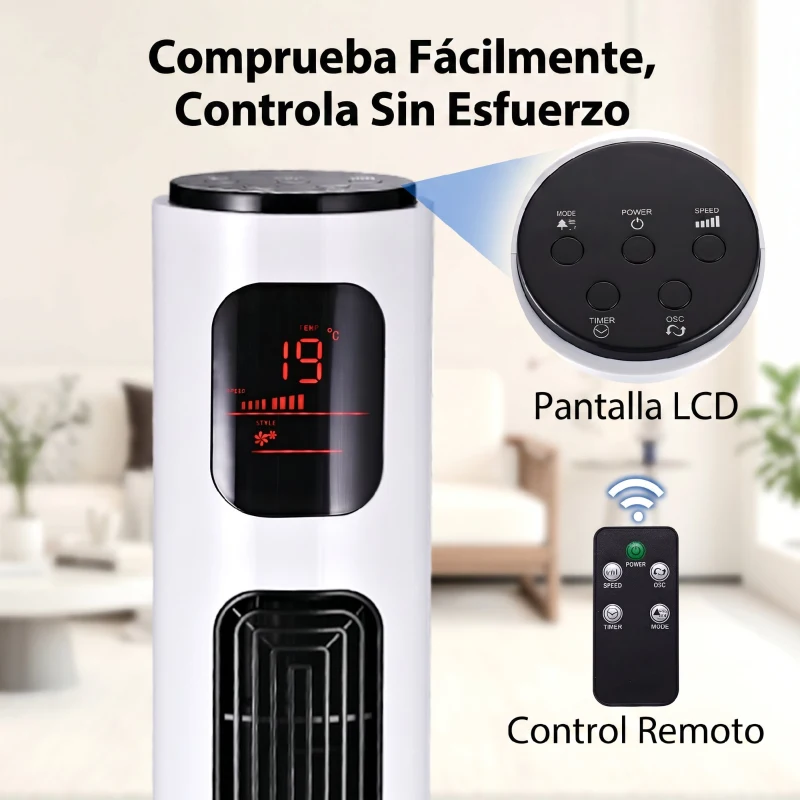 HOMCOM Ventilador de Torre Silencioso 45W con Control Remoto 3 Velocidades 3 Modos Temporizador 10H Oscilación 70° Blanco