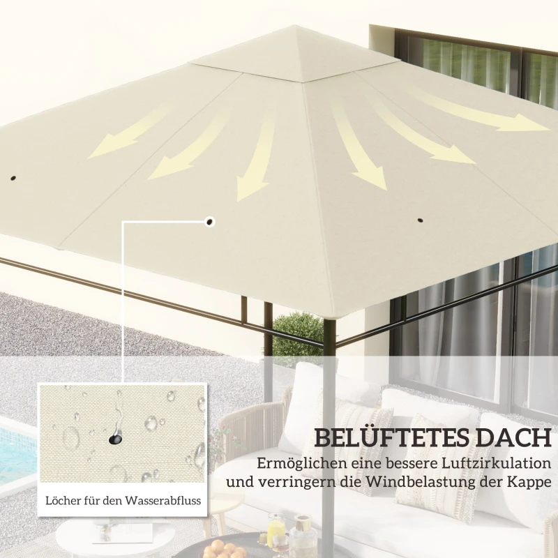 Outsunny Vervangingsdak voor Paviljoen 3x3m waterafstotend Paviljoendak met 8 Waterafvoergaten Crèmewit