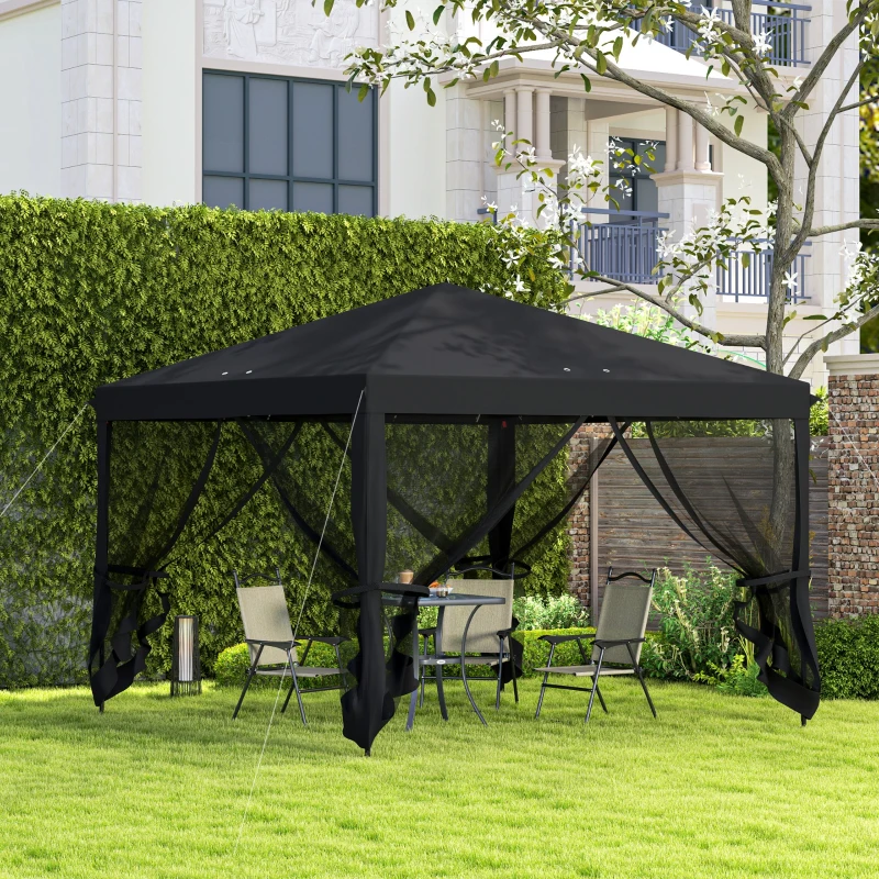 Outsunny 3 x 3 m Pop Up Gazebo, 420D Garden Tent Canopy with Removable Mesh Sidewall Netting, Carry Bag for Garden Patio Outdoor, Black