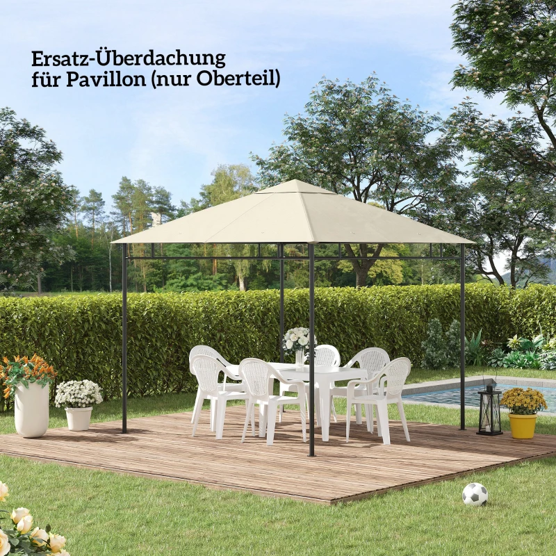 Outsunny Vervangingsdak voor Paviljoen 3x3m waterafstotend Paviljoendak met 8 Waterafvoergaten Crèmewit