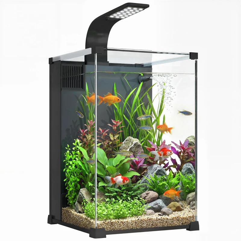 PawHut Aquarium Komplettset 36L Nano Aquarium mit LED-Beleuchtung Filtersystem Pumpe Zirkulation 30 x 30 x 45,5 cm Schwarz
