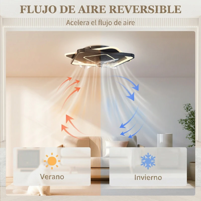HOMCOM Ventilador de techo con luz y mando a distancia, ventilador LED de techo con 6 velocidades, 3 temperaturas de color