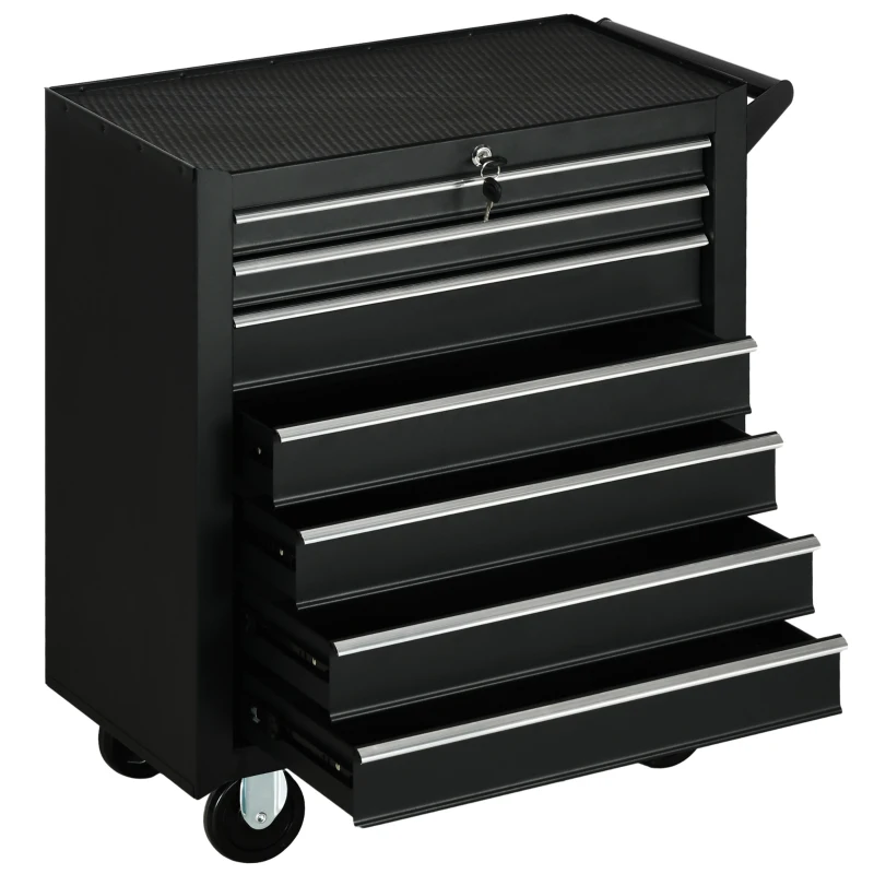 DURHAND 7-Drawer Rolling Tool Chest on Wheels, Lockable Tool Cabinet with Side Handle, Metal Tool Box Trolley for Garage, Workshop, Matte Black(m-11)