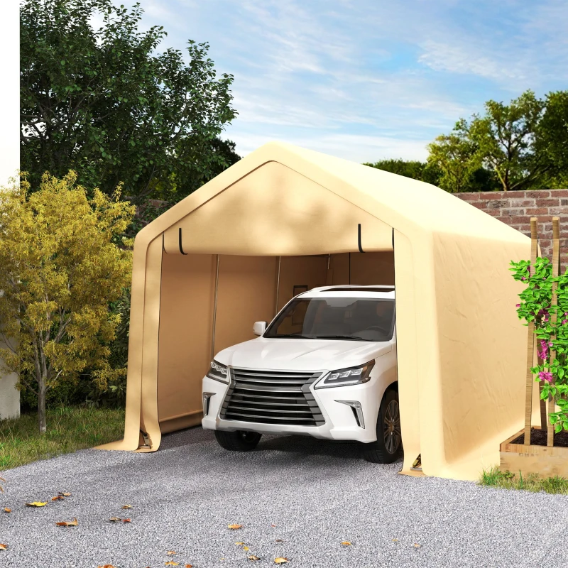 Outsunny Carport tente de garage 3 x 5,2 m, abri voiture extérieur carport pour voiture avec porte enroulable amovible jaune