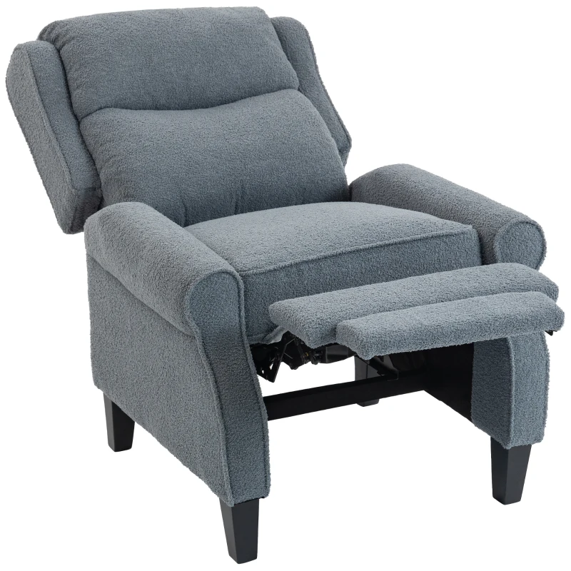 HOMCOM Fauteuil relax inclinable en polaire Teddy, fauteuil de relaxation avec repose-pieds extensible, assise rembourrée, gris