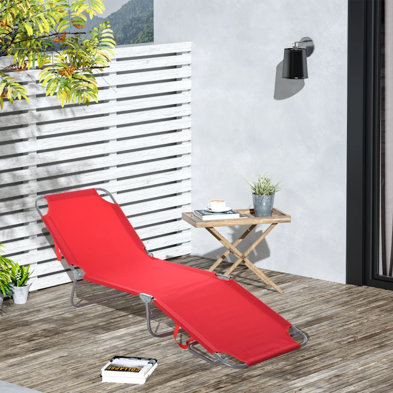 Outsunny Lettino Prendisole Pieghevole con Schienale Reclinabile su 5 Livelli, 187x55x24cm, Rosso