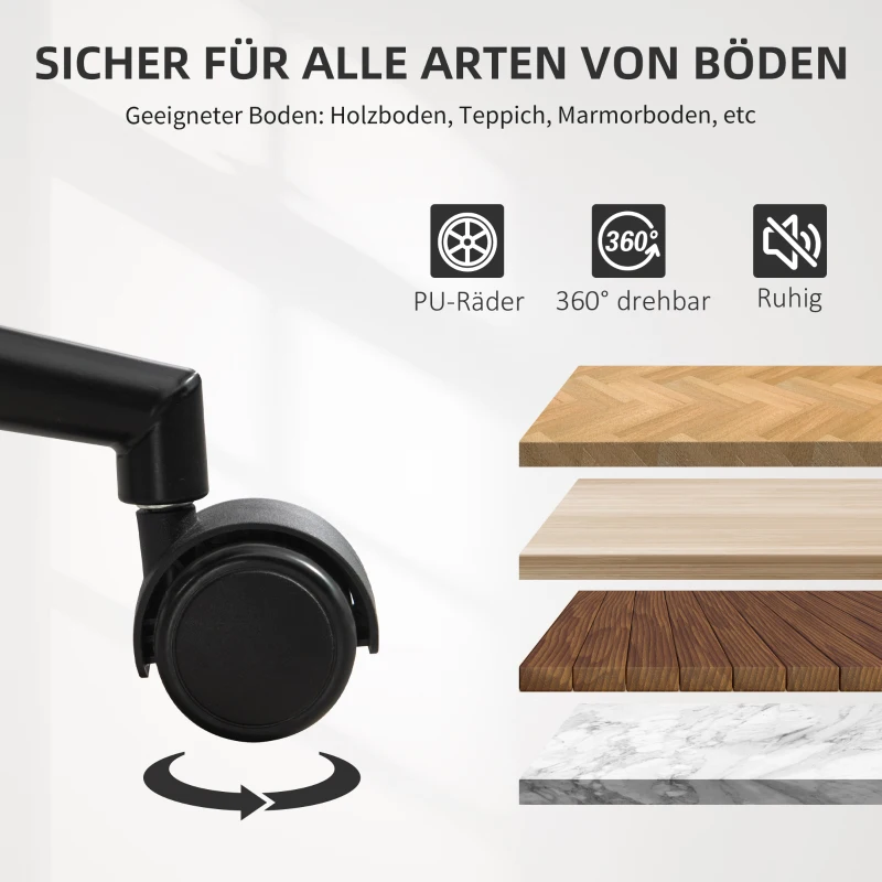 HOMCOM Thuiswerkstoel van kunstleer in hoogte verstelbaar draaistoel tot 135 kg belastbaar 52 x 54 x 74-84 cm Zwart+Walnootbruin