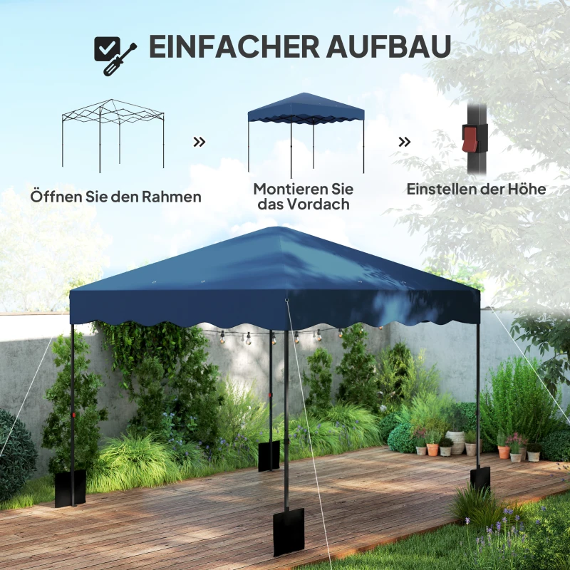 Outsunny 3 x 3 m Pop-up Paviljoen, Hoogteaanpasbaar Tuinpaviljoen, met RolTas, voor Tuin, Terras, Metaal, Stof, Donkerblauw