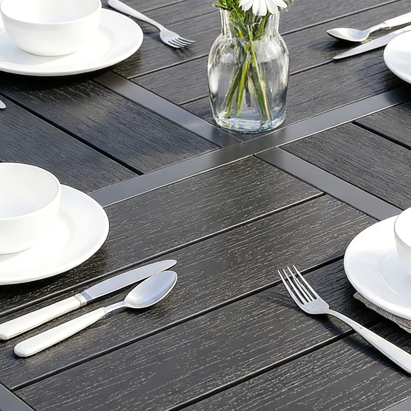 Outsunny 5 Pieces Garden Dining Set, Garden Table and Chairs Set for 4 with Square HDPE Table and Chairs with Armrests, Black