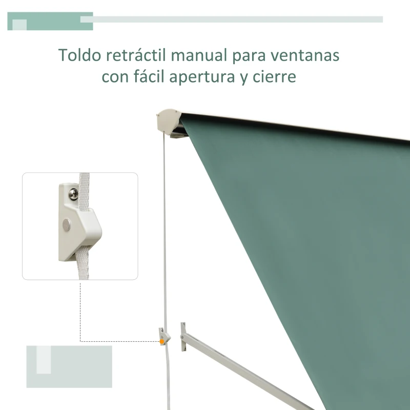 Outsunny Toldo Manual Retráctil de Aluminio Toldo para Exterior Toldo de Balcón Ángulo Ajustable Impermeable Anti-UV Tela de Poliéster 180x70cm Verde