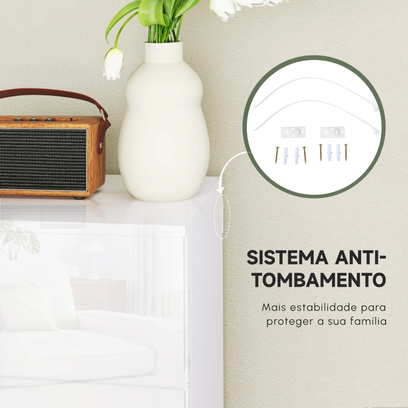 HOMCOM Cómoda com 5 Gavetas de Madeira Cómoda de Dormitório Cómoda Branca Estilo Moderno 55x33x80 cm Branco Brilhante