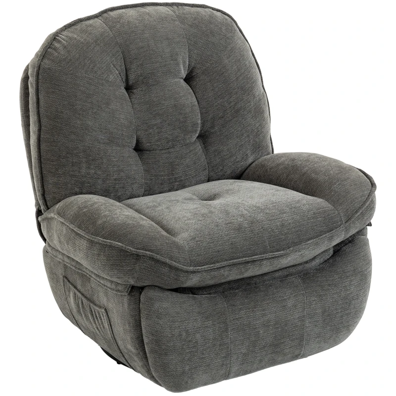 HOMCOM Fauteuil relax en chenille, réglable manuellement, fauteuil pivotant et à bascule 360° avec assise large, dossier haut, Gris clair
