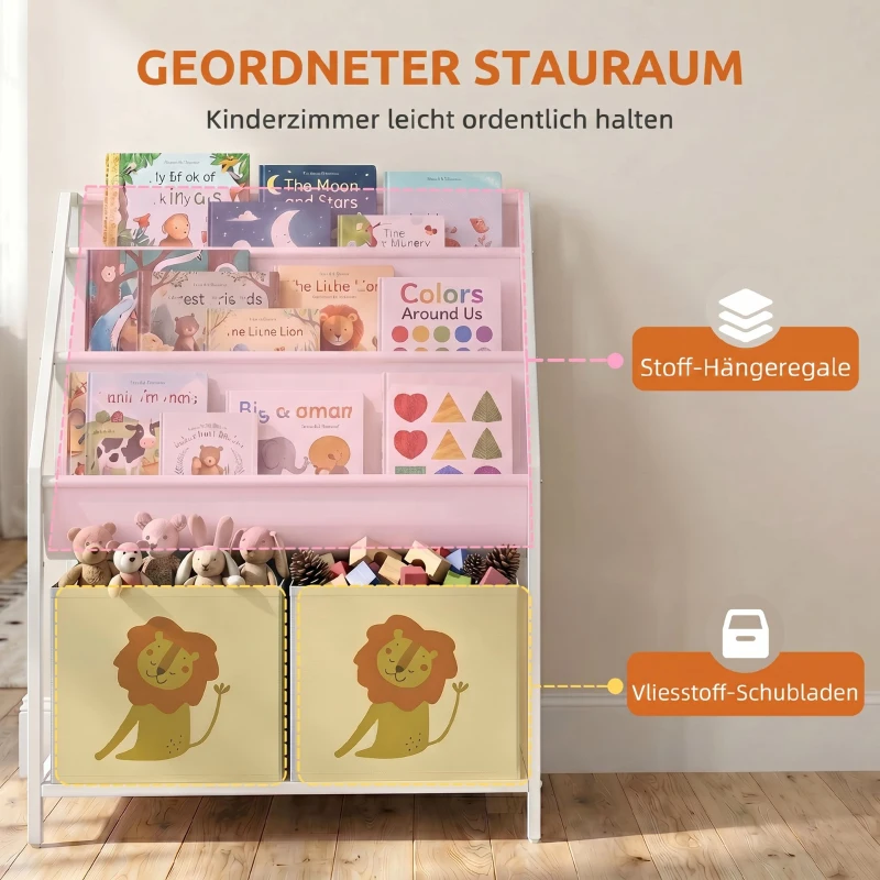 AIYAPLAY Kinderboekenkast met 3 hangende boekenplanken en 2 lades, 60 x 30 x 76 cm, wit