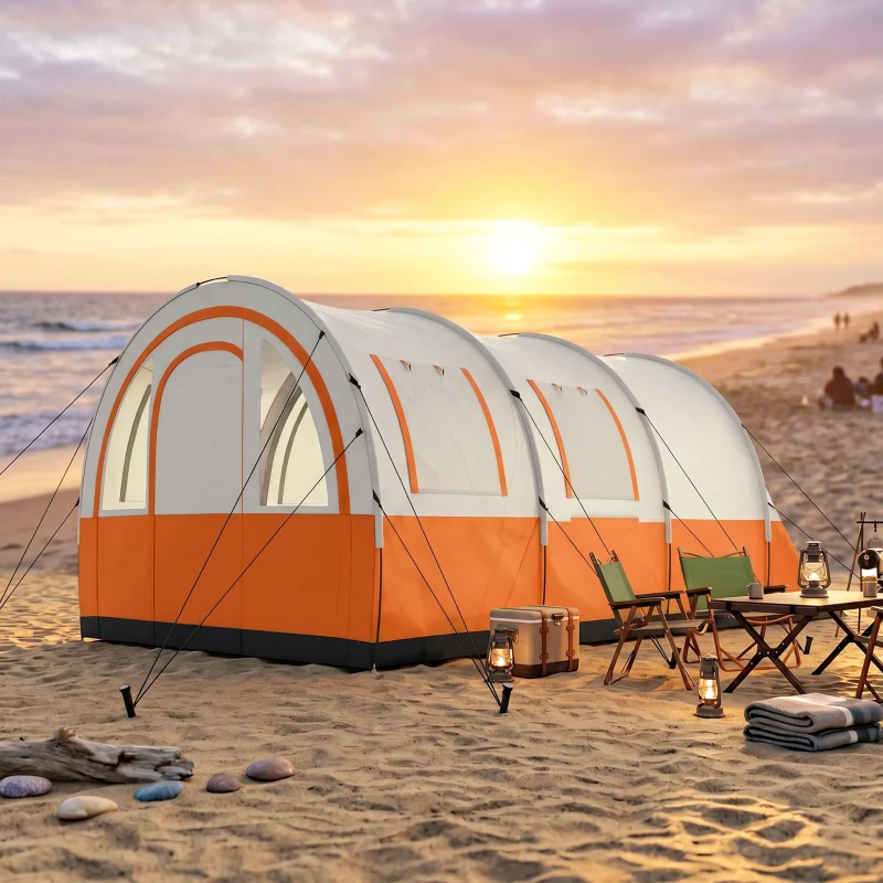 Outsunny Campingzelt bis 3 Pers., Familienzelt, separate Bereiche, wasserdicht, Cremeweiß