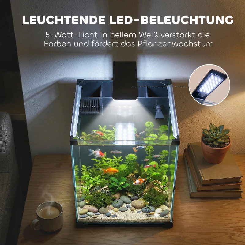 PawHut Aquarium Komplettset 36L Nano Aquarium mit LED-Beleuchtung Filtersystem Pumpe Zirkulation 30 x 30 x 45,5 cm Schwarz