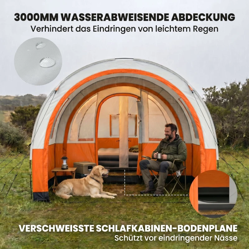 Outsunny Campingzelt bis 3 Pers., Familienzelt, separate Bereiche, wasserdicht, Cremeweiß