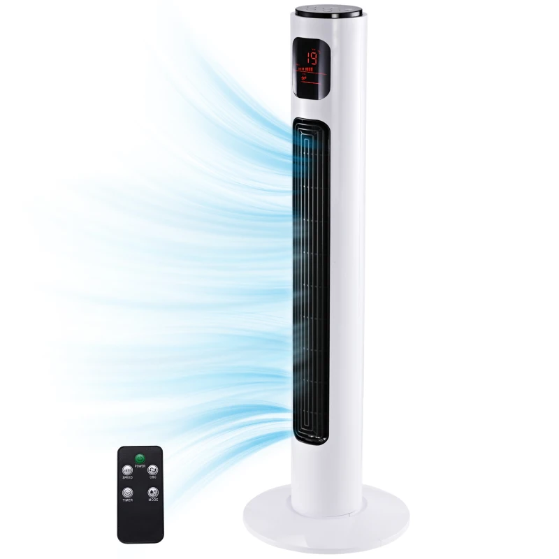 HOMCOM Ventilador de Torre Silencioso 45W con Control Remoto 3 Velocidades 3 Modos Temporizador 10H Oscilación 70° Blanco