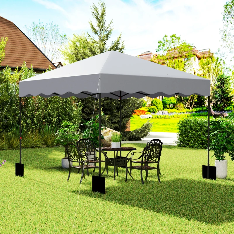 Outsunny 3 x 3 m Pop-up-Pavillon, Höhenverstellbares Gartenzelt, mit Rolltasche, für Garten, Terrasse, Metall, Stoff, Hellgrau