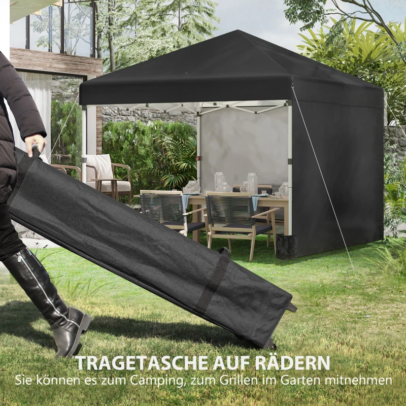 Outsunny Opvouwbare paviljoen met 2 zijwanden, verstelbare hoogte, inclusief draagtas, roestvrij stalen frame, 3x3 m, Zwart