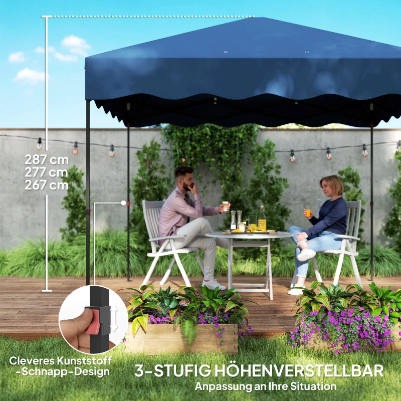 Outsunny 3 x 3 m Pop-up Paviljoen, Hoogteaanpasbaar Tuinpaviljoen, met RolTas, voor Tuin, Terras, Metaal, Stof, Donkerblauw