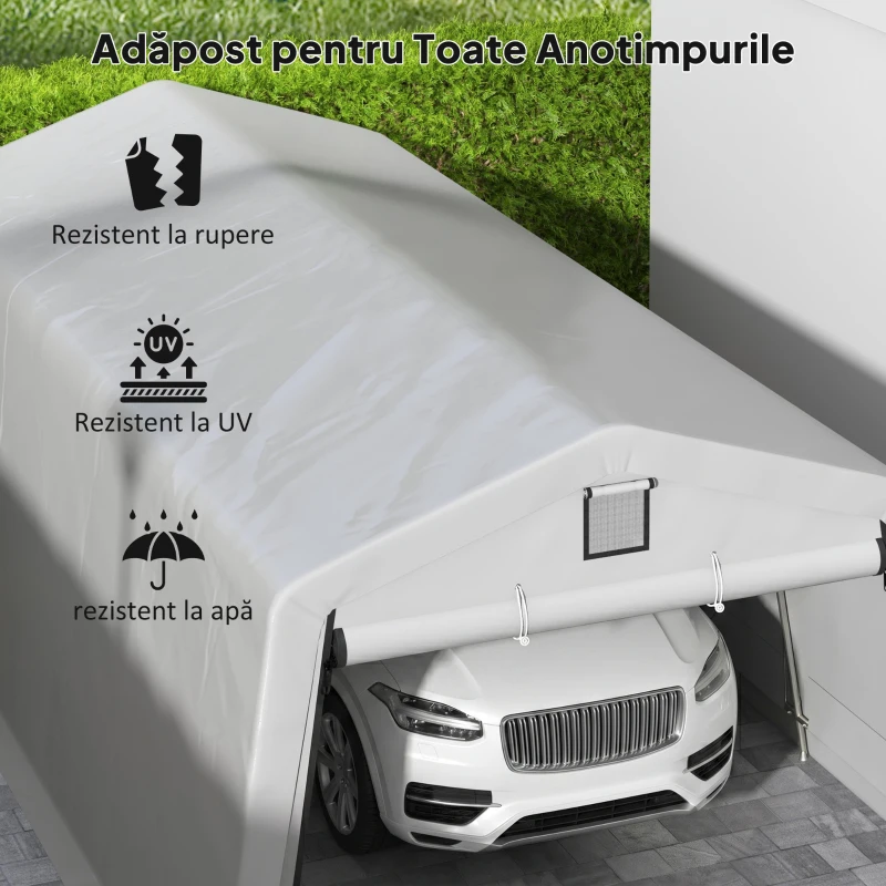 Outsunny Cort pentru Mașini și Petreceri cu 2 Ferestre Laterale, din Oțel Zincat și PE, 618x265/330x240 cm, Gri Deschis