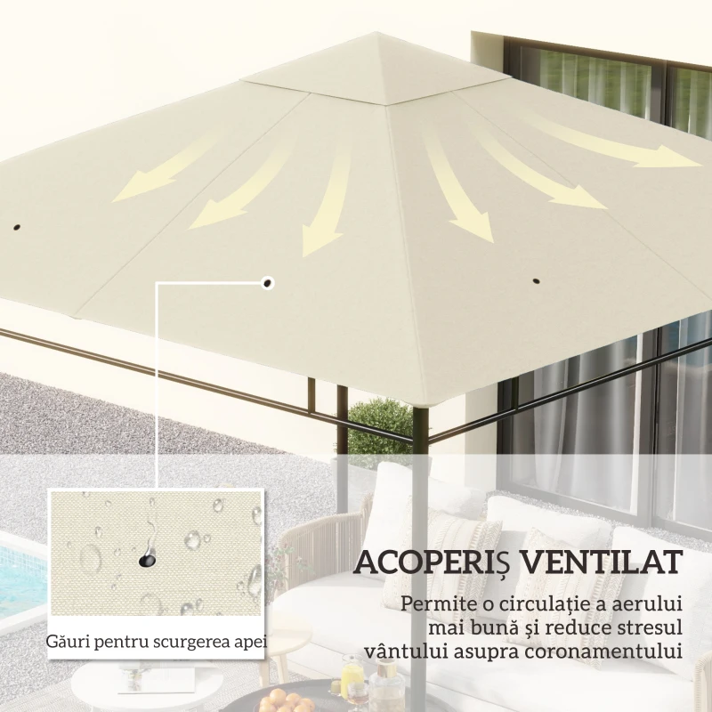 Outsunny Pânză de Înlocuire pentru Acoperiș de Foișor, Husă de Schimb Respirabilă, 3 x 3 m