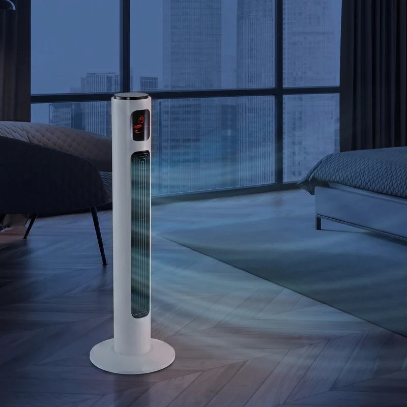 HOMCOM Ventilador de Torre Silencioso 45W con Control Remoto 3 Velocidades 3 Modos Temporizador 10H Oscilación 70° Blanco