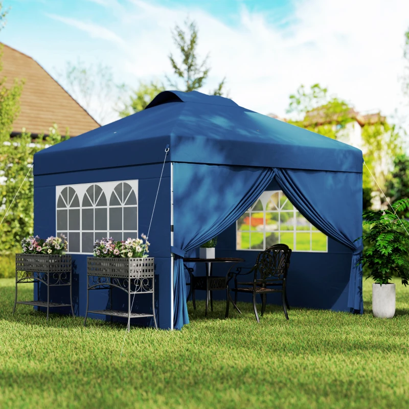 Outsunny Tonnelle barnum pop-up pliante 3 x 3 hauteur réglable parois latérales aérations fenêtres sac de transport à roulettes