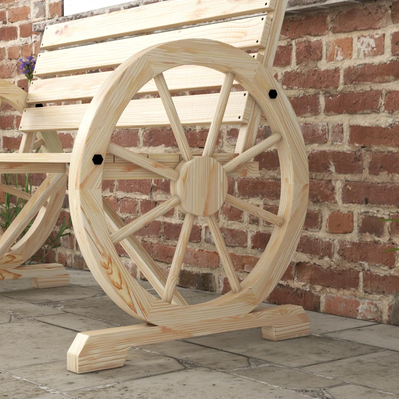 Outsunny Tuinbank, Wagenwiel-ontwerp, voor 2 personen, natuurlijk hout, donkerbruin, 105,5 x 56 x 79 cm, Natuurlijk