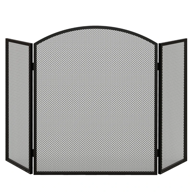 HOMCOM Protector de Chimenea Plegable de 3 Paneles Pantalla de Chimenea con Estructura de Acero 96x62 cm Negro