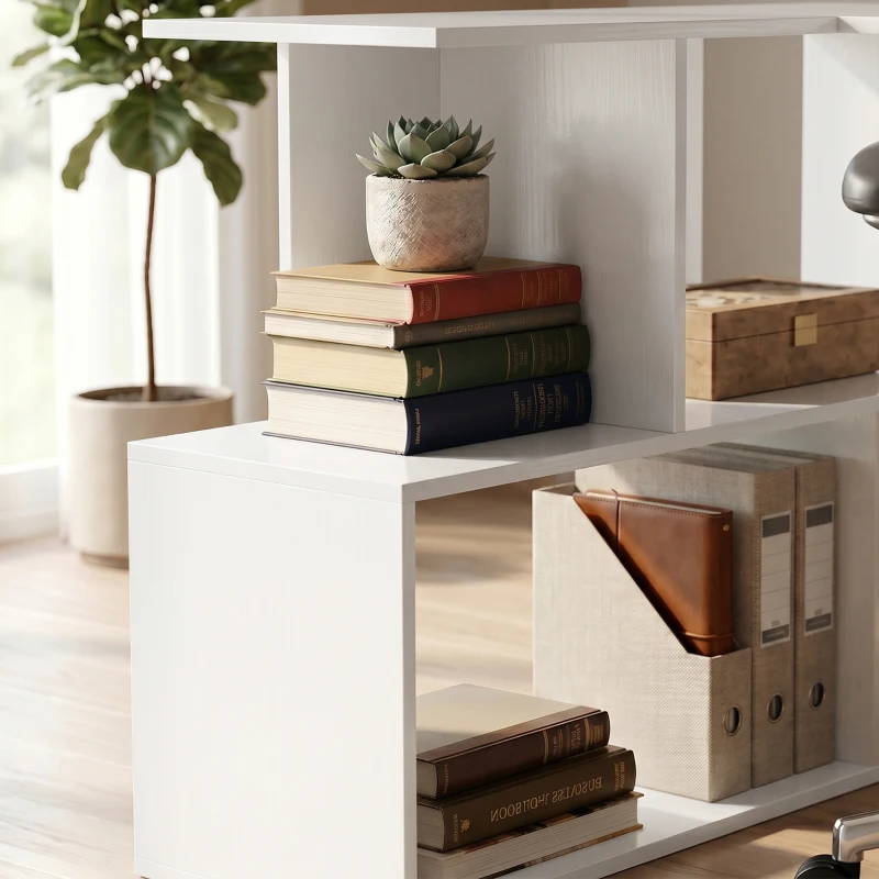 HOMCOM Hoekbureau, computerbureau met toetsenbordlade en open schappen, witte houtlook