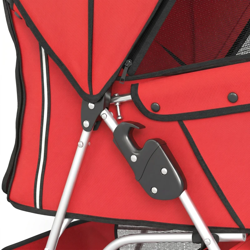 PawHut Hondenbuggy Inklapbaar met Opbergmand, Kussen, Mesh-Ramen en Bekerhouder voor Kleine Honden tot 10 kg Rood