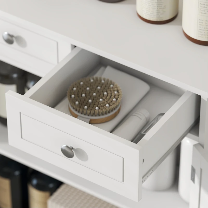 kleankin 75x60cm Freestanding Bathroom Storage Cabinet Unit w/ 2 Drawers Cupboard Adjustable Shelf Metal Handles Traditional Style White