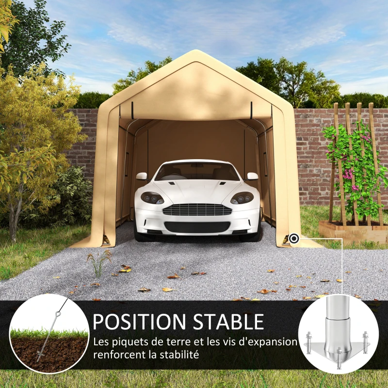 Outsunny Carport tente de garage 3 x 5,2 m, abri voiture extérieur carport pour voiture avec porte enroulable amovible jaune