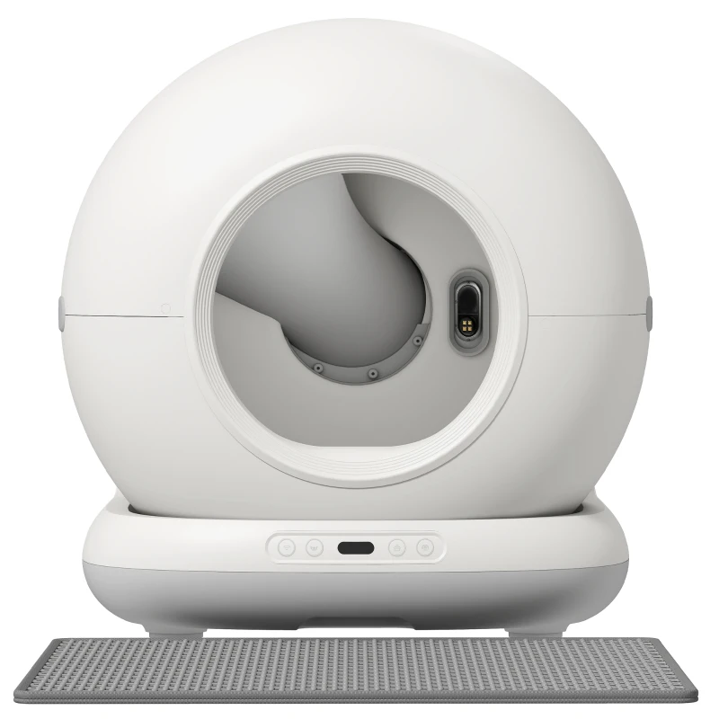 PawHut Litieră auto-curățabilă pentru pisici 72L, Purificare dublă, Control prin aplicație, Protecție de siguranță, 58,1x47,5x53cm, Alb