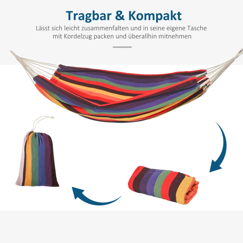 Outsunny hangmat outdoor katoen met draagtas 290 x 150 cm veelkleurig