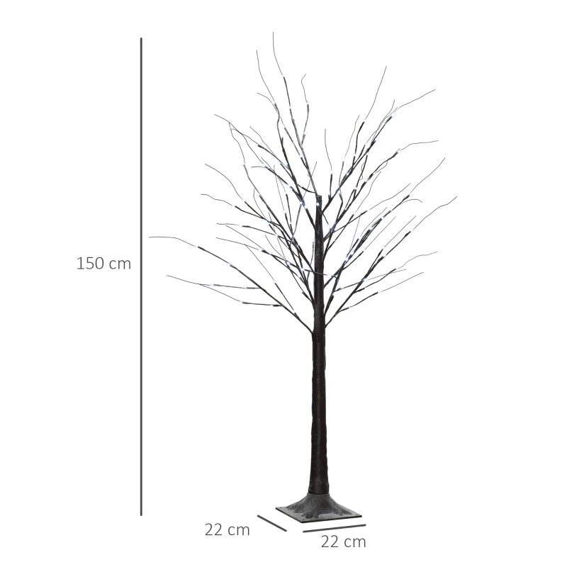 HOMCOM Kunstmatige Berk met LED-verlichting, 96 warmwitte Micro-LEDs, 150 cm, Bruin