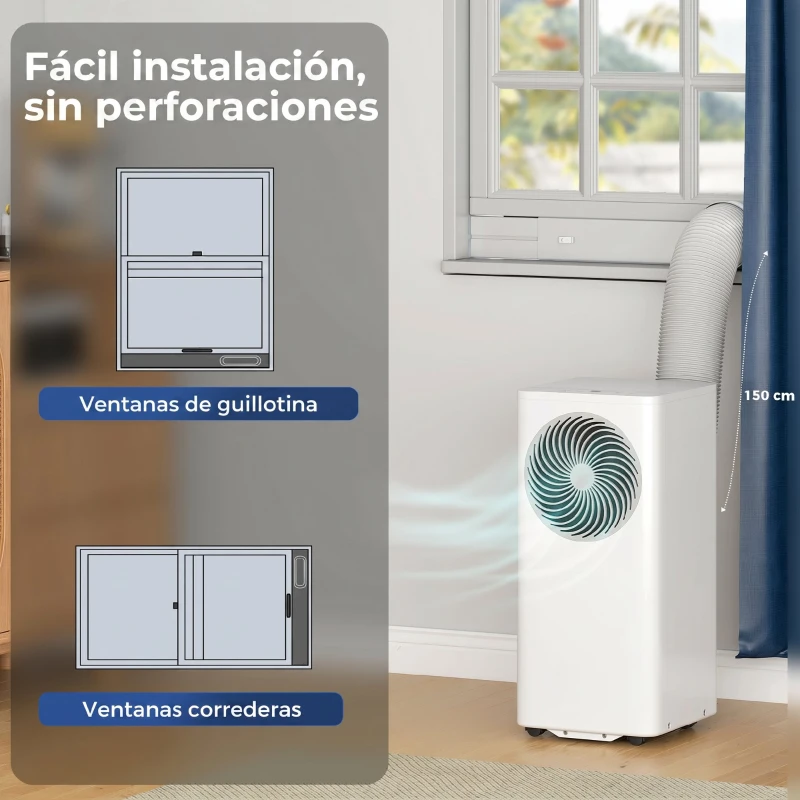 HOMCOM Aire Acondicionado Portátil 7000 BTU 4 en 1 Enfriamiento Deshumidificador Ventilador Modo de Sueño para 26 m² Blanco