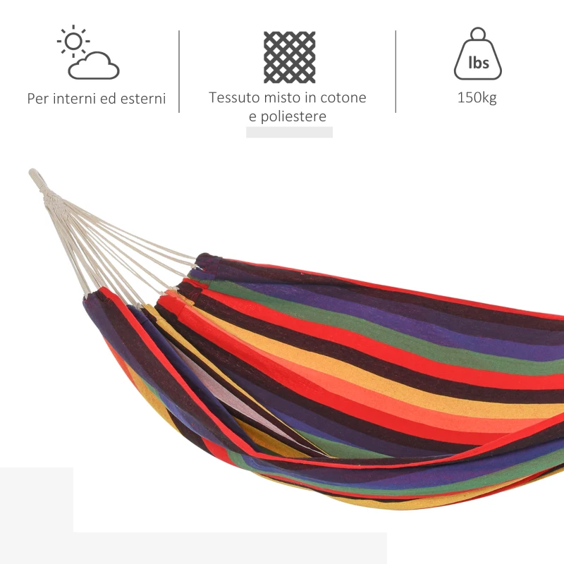 Outsunny hangmat outdoor katoen met draagtas 290 x 150 cm veelkleurig
