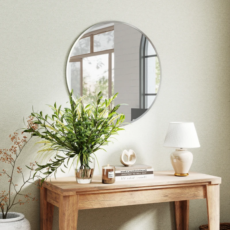HOMCOM Oglindă de perete, design modern, 61 x 61 cm, argintiu