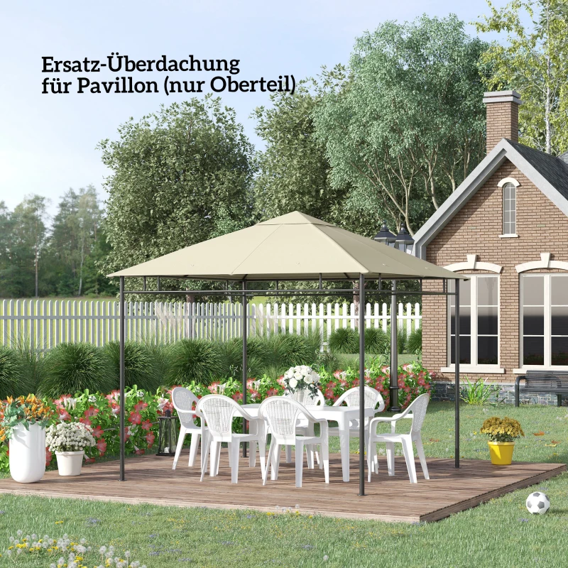 Outsunny Vervangingsdak voor Paviljoen 3x3m waterafstotend Paviljoendak met 8 Waterafvoergaten Crèmewit
